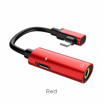 Переходник HOCO LS17, Lightning - Jack 3.5/Lightning, 2А, красный