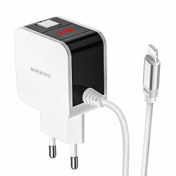 Зарядное устройство BOROFONE BA41A Power lake Lightning, 2.4A, белый, цифровой дисплей