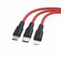 Кабель 3 в 1 Hoco X21 Silicone, lightning, micro USB, USB Type-C, черно-красный 1.2 м