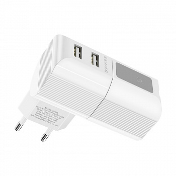 Зарядное устройство BOROFONE BA44A Sage USB, 2.1A, белый, два порта