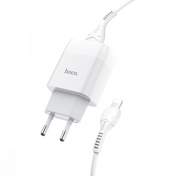 Зарядное устройство HOCO C73A Glorious, 2.4A, белый, кабель Lightning